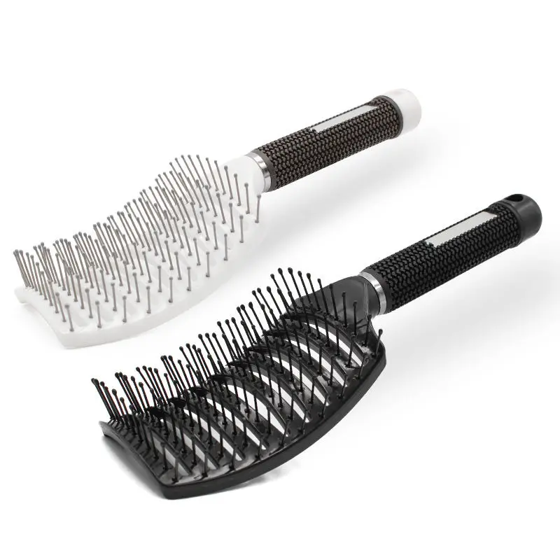 Custom Logo Colored Plastic Nylon Hair Brush Quick Drying Hallow Out Design with Curved Ventilation  for Entangled details