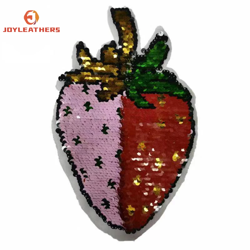 Custom Glitter Patches Embroidered Strawberry Flip Sequin Iron On Patches