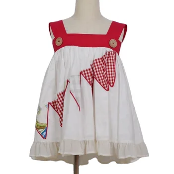 Boutique Wholesale Cute Red&White Suspender Girl Dress Kids Boutique Clothing