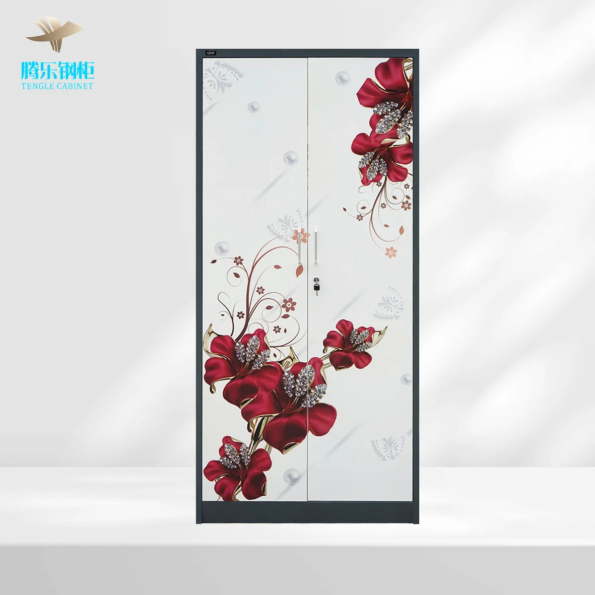 China Manufacture Cheap Swing Bedroom Furniture 2 Door Steel Locker Steel Wardrobe Cabinet Steel Cupboard White Metal Wardrobe