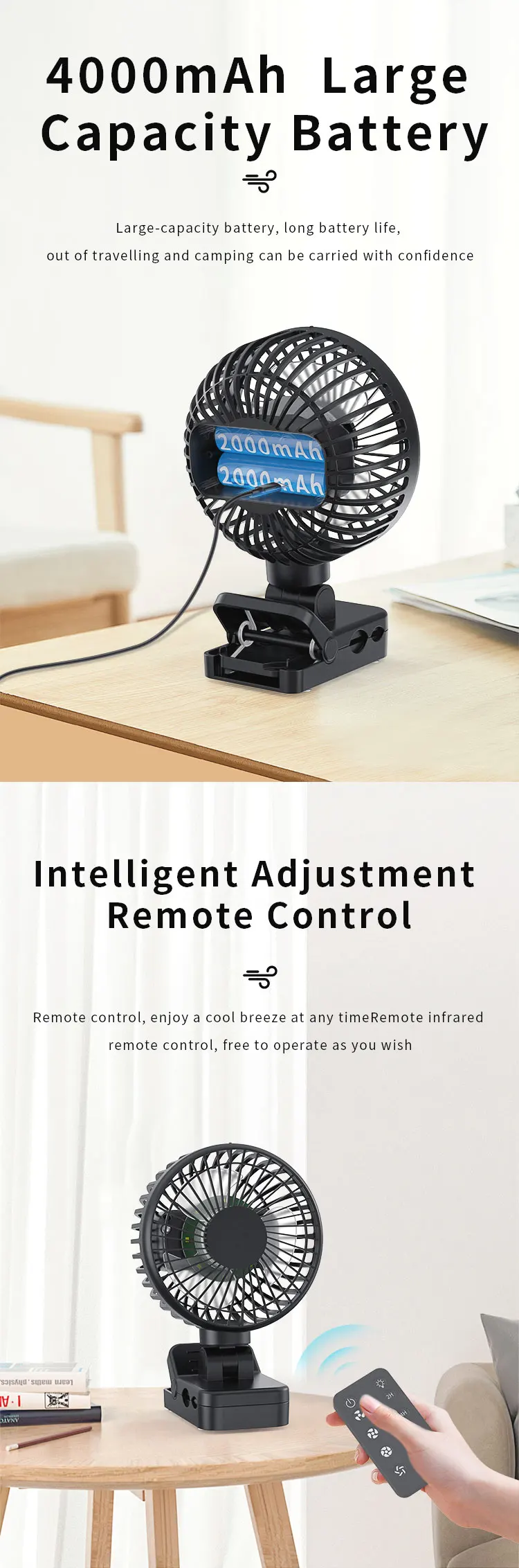 Table Fan, 4000mAh, USB, Portable - detail 6