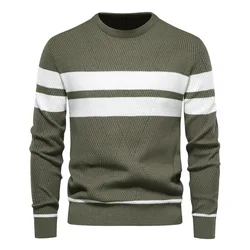 2023 Hot Sale Autumn and Winter Men's Casual Striped Long Sleeve Sweater Pullover O- neck Men's European-size Sweater
