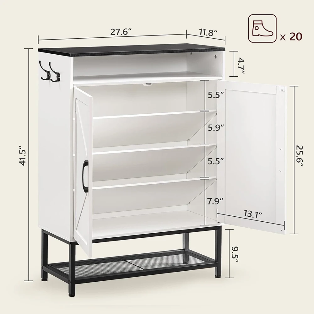 Farmhouse 6-Tier Shoe Storage Cabinet Entryway Freestanding Narrow Hidden Rack with Doors Shelves for Organizing Shoes Entrance details