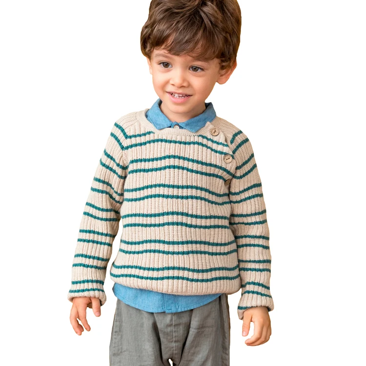 Newest hand made wool sweaters for kids high quality winter stripe baby boys custom knitted sweater with buttons
