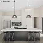 Kitchen Stone Pure White Handleless Design Kitchen Set With Caracatta Stone Island
