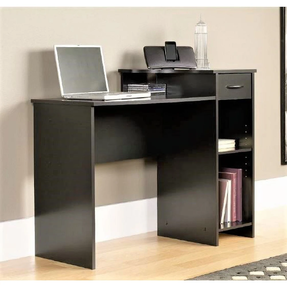 Black Wood Adjustable Storage Shelf Student Computer Desk with Easy-glide Drawer factory