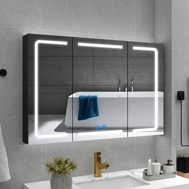 Aluminum bathroom Medicine Cabinet Wall Mounted with led Light smart vanity mirror cabinet