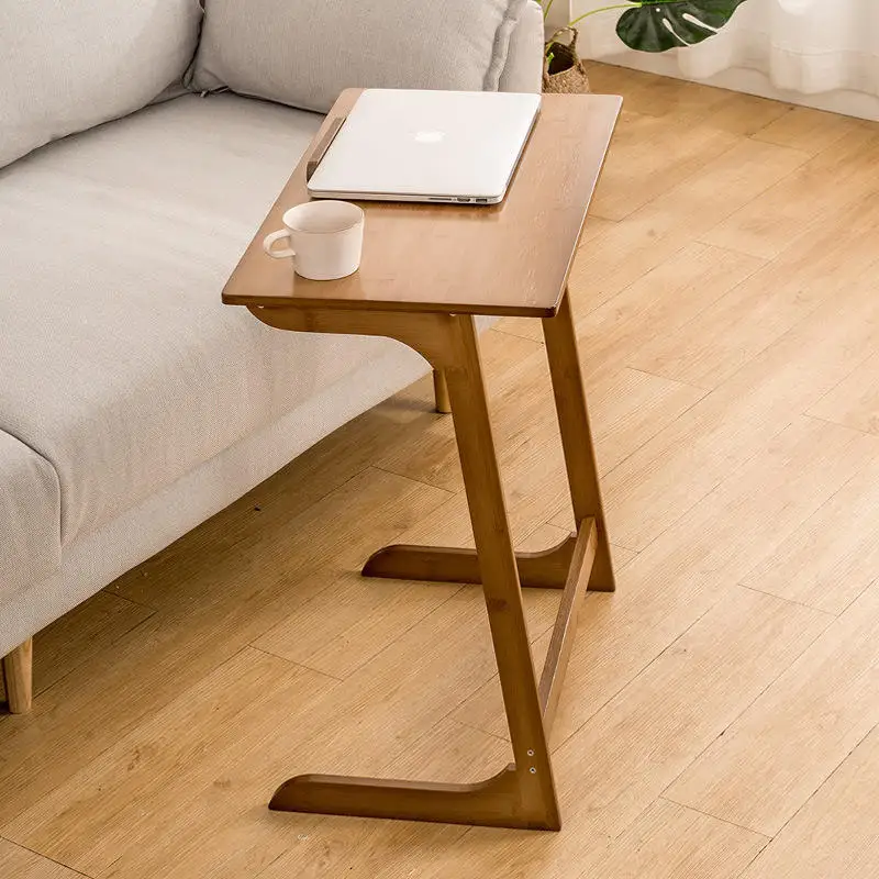 Minimalist Wood Bamboo Sofa Coffee Table Reading Book Sofa Side Adjustable Height Bamboo Laptop Computer Desk End Table TV Tray