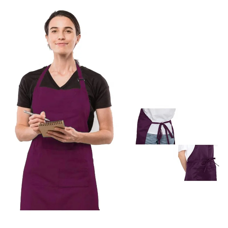 Green Adjustable Cotton Anti fouling Household Apron Customized Color Size Waterproof Waiter Apron with Pockets