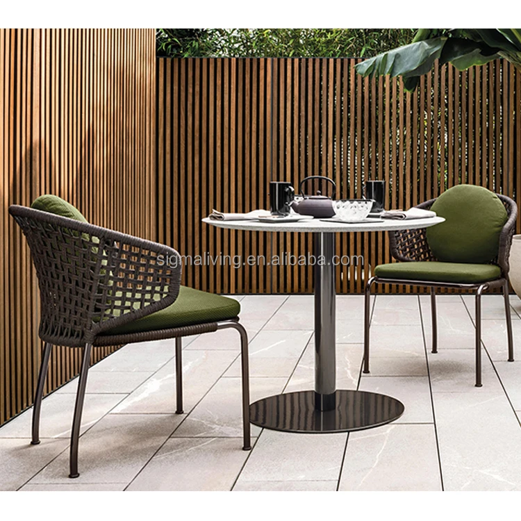 Modern Nordic outdoor garden furniture courtyard small coffee table and woven rope chair sectional