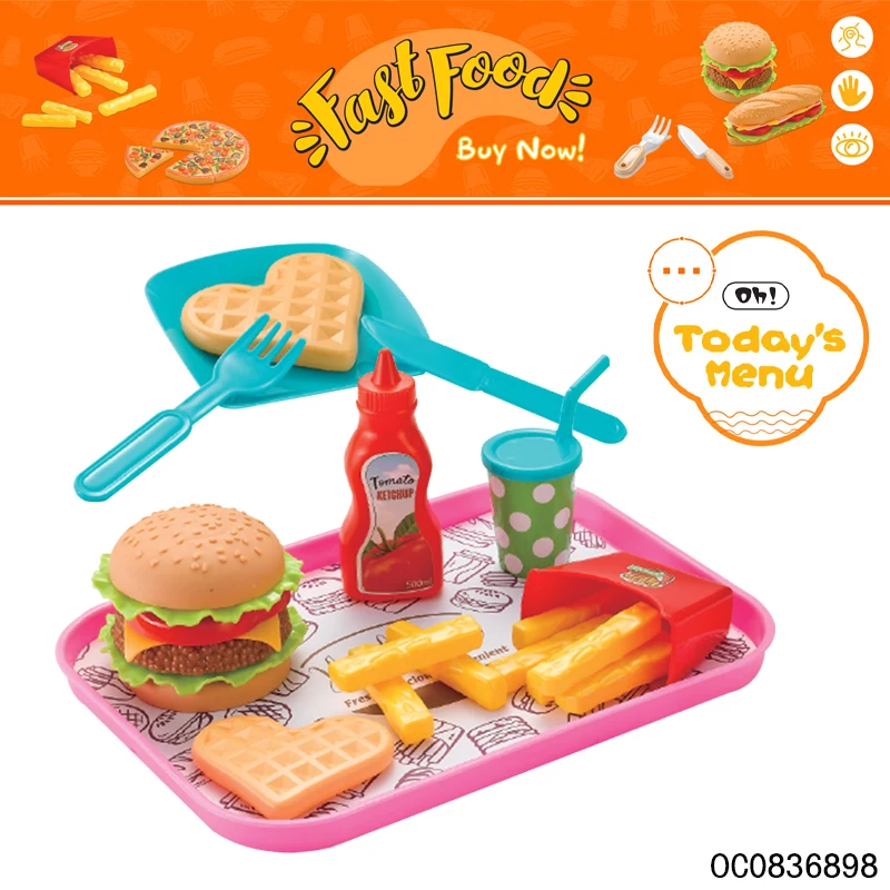 Diy hamburg role play kitchen play set toy kids cooking fast food toys for kids