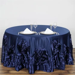 Royal Blue Large Rosette Round Lamour Satin Tablecloth