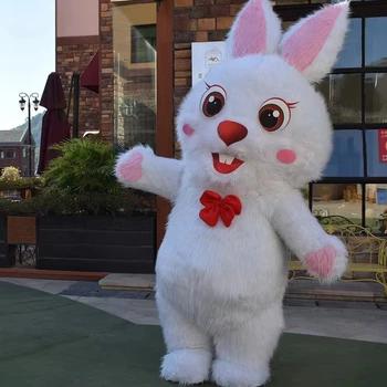 MOQ 1 PCS Inflatable Rabbit Mascot Cartoon Anime Animal Costume Helmet Parties Festivals Easter Bunny Plush Holiday Use