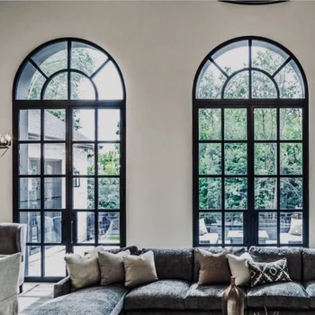 ALUFRONT 2026 Hot Sales America Energy Efficient French Style Aluminum Door Vintage Style Arch Doors With Grids for Hotel Use