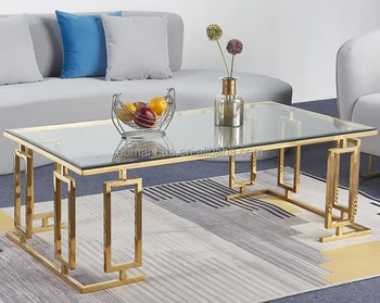Light Luxury Long Living Room Furniture Glossy Tempered Glass Coffee Table Special Offer Metal Base Tea Table
