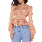 Blouse Ladies Blouse Women Custom Women Clothes Blouse Sexy Long Sleeve Ruffle Silk Satin Top For Ladies
