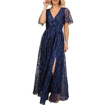 Fashion Elegant Embossed Wrap Front Women Maxi Dresses Wholesale Direct Supplier