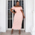 Evening Gown Short African Off Shoulder Pink Wedding Evening Gown Short Sleeve Sequins Evening Dress