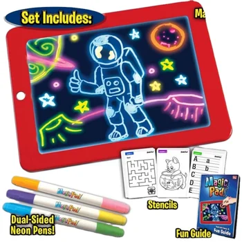 Portable double hands free 3D DIY kids educational toys with brush pens playing pad Magnetic LED light Drawing Board