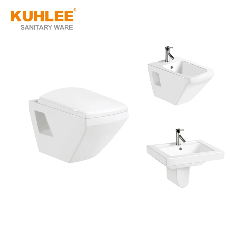 Easy Clean Bathroom Set Wall Hung Ceramic Toilet With Bidet And Sink Three-Piece Sanitary Ware Suite