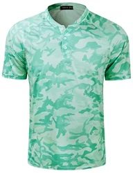 Men blade collar golf polo shirts UPF 50+ sun protection camouflage printing light weight quick dry tshirt