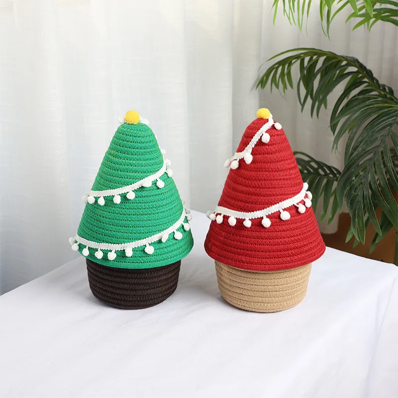 Christmas tree cotton thread storage basket Desktop clutter storage basket Cosmetics storage bucket with lid