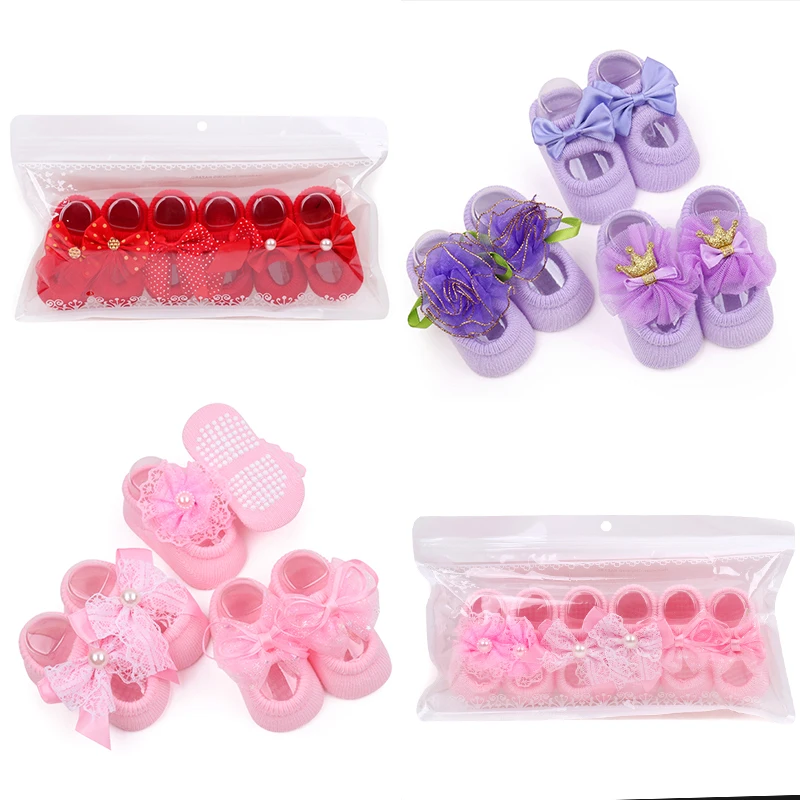 Baby Girls Lace Bow Flower Boneless Socks 0-6-9 Months Infants Floor Breathable Absorbent Cotton Socks factory
