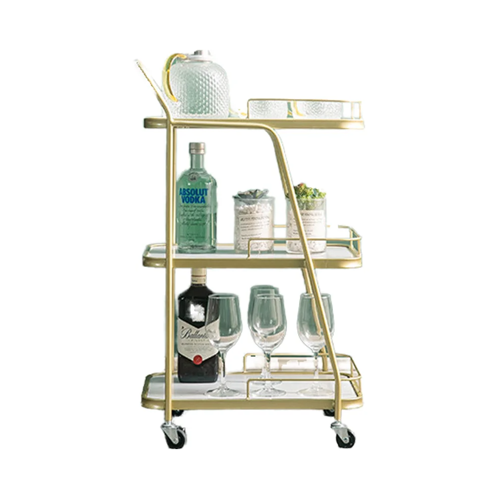 Modern Metal 3 Tier Serving Bar Cart Contemporary Style Easy Handling And Simple Assembling For Homes Bars Restaurants