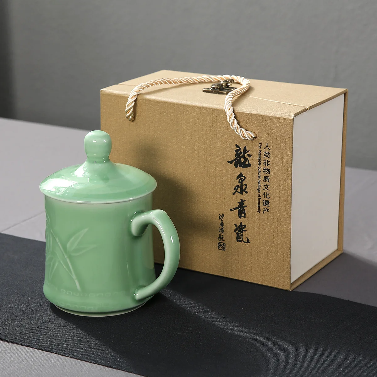 product longquan celadon traditional teacup with handle water customized drinking tea cup for hotel office home use-8