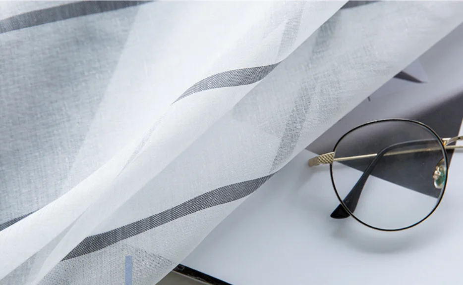 Manufacturer direct sales simple striped sheer window curtain Nordic style ready made voile curtain  for bedroom