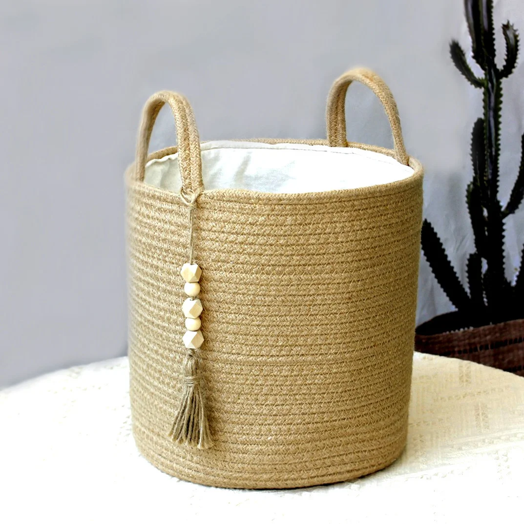 HUAYI Large Woven Cotton Rope Laundry Basket with Handles Decorative laundry Storage Basket