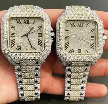 Custom Luxury Watch Iced Out Hand Setting VVS Lab Moissanite Diamond Watch Bezel moissanite watch sterling silver