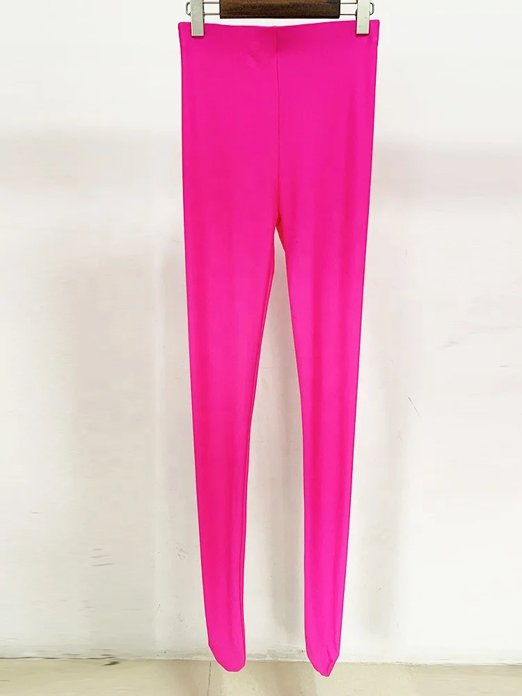 Hot Pink Leggings Fluorescent Pink 2023 Rose Elastic Tight Socks High Waisted Compression Leggings Seamless Bodysuit Stockings