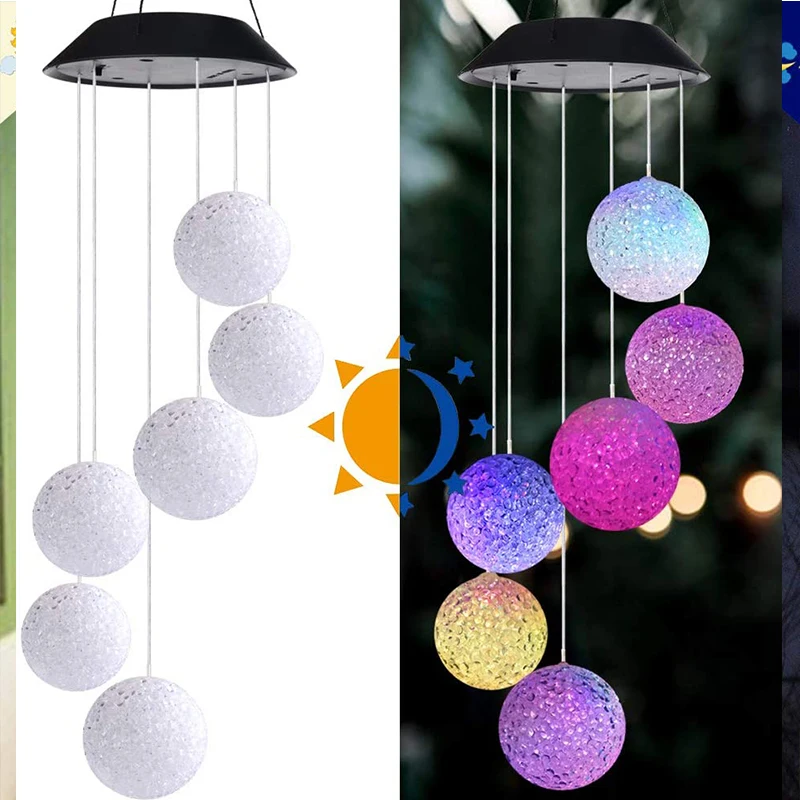 Solar Power Light LED Wind Chime Color Changing Lamp Yard Garden Decor Ball Star 