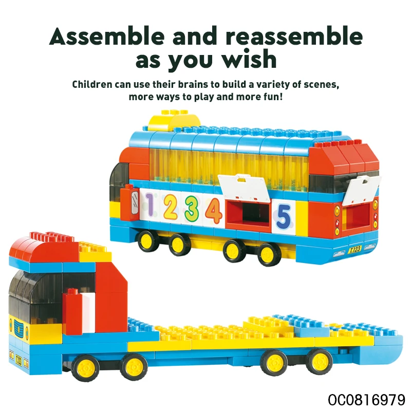Diy self assembling bus car toys set big building block children for kids with dolls