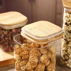 High Borosilicate Glass Food Storage Jar Container With Sealed Silicon Bamboo Lid