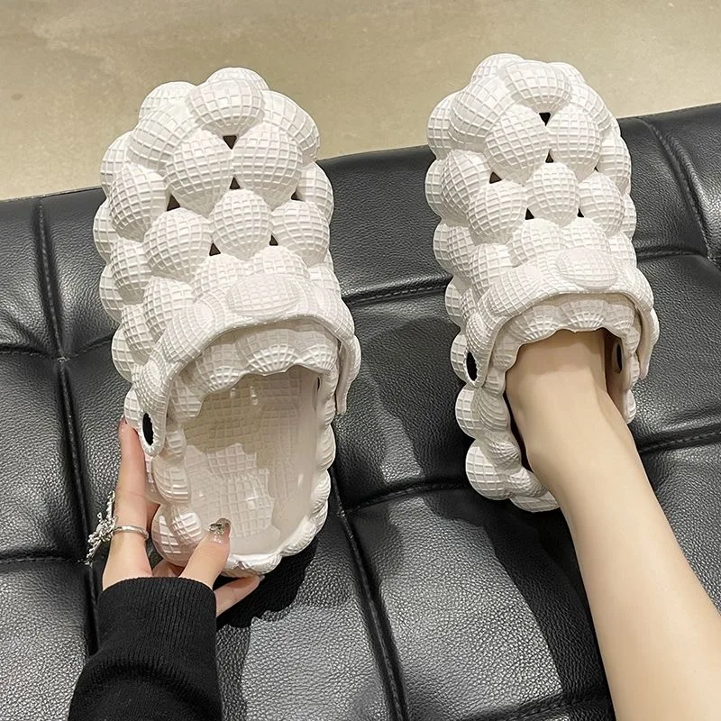 Outdoor Beach Slides Sandals Slippers Flat Massage Bubbles Casual Hot Sale Wholesale Summer for Woman PU RS Rubber Round