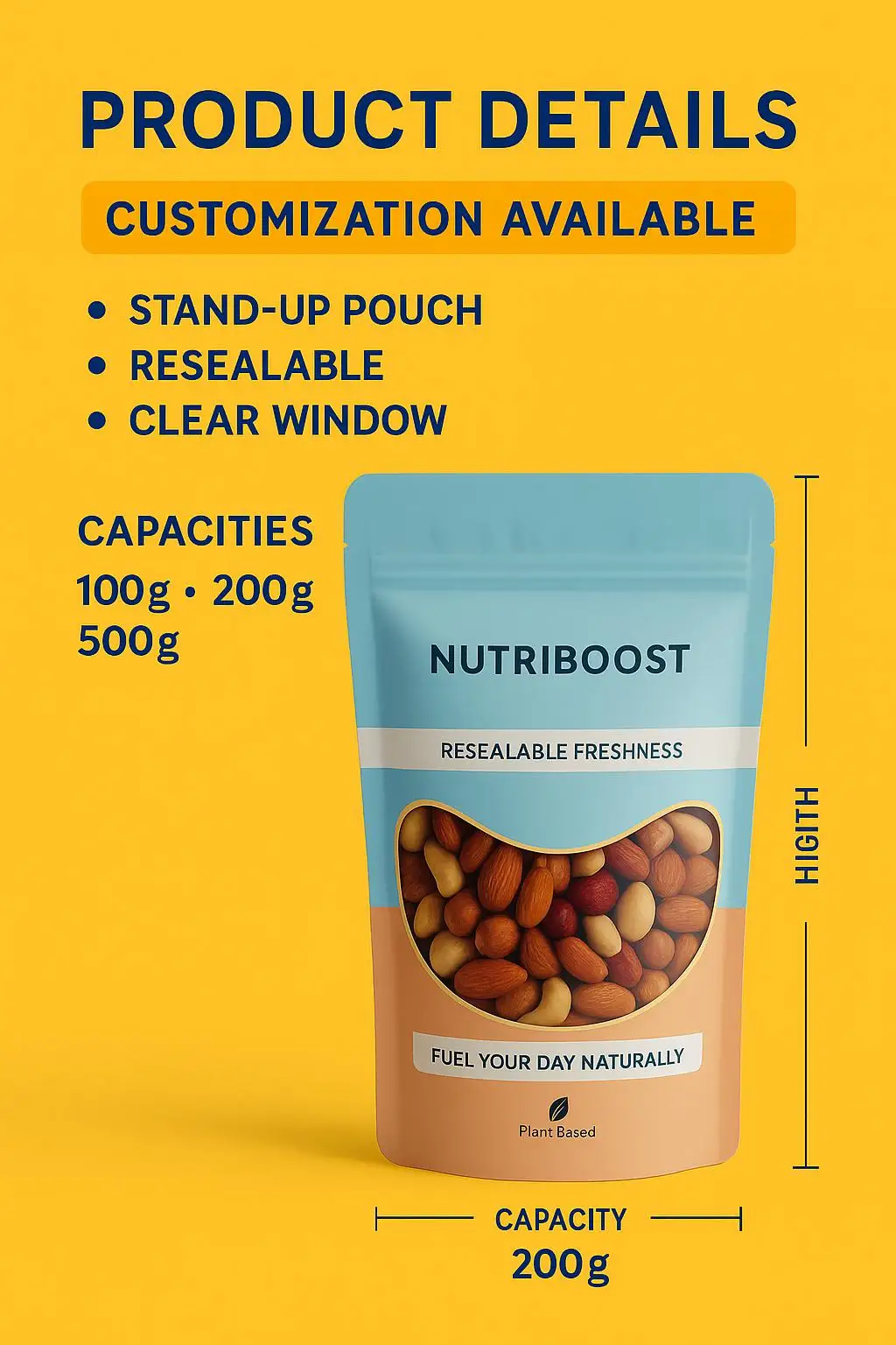 Custom Printed Matte Finish High-Barrier Mylar Stand up Pouch with Resealable Zipper for 500g Nuts, Snacks, and Coffee - detail 7