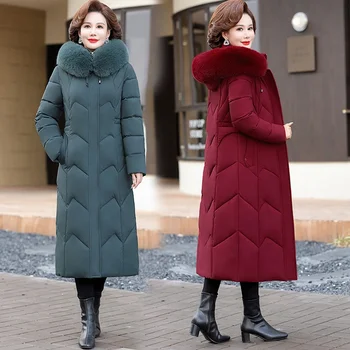 Down jacket women 2024 new fashion noble medium length over the knee white duck down thick warm coat