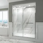 Stainless Steel Stopper Frameless Single Sliding Shower Glass Door Brass Rollers