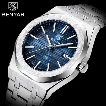 BENYAR BY-5156 Men's Watch Fashion Sport Stainless Steel Quartz Watch Calendar Relogio Masculino WristWatch 5156