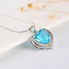 Silver Pendant Glass Crystal Blue Heart 925 Silver Base Inlaid Diamond Pendant Necklace