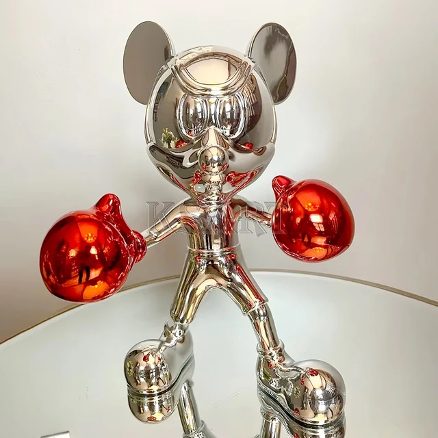 Fiberglass resin statue boxing cartoon Mickey statue Art creative Mickey electroplated chrome animated Mickey decorations