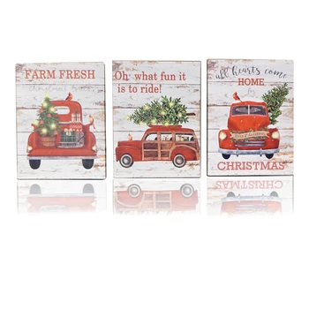 LED Christmas Canvas Painting Red Truck Decor Painting Canvas Prints Christmas Wall Art Decorative Paintings