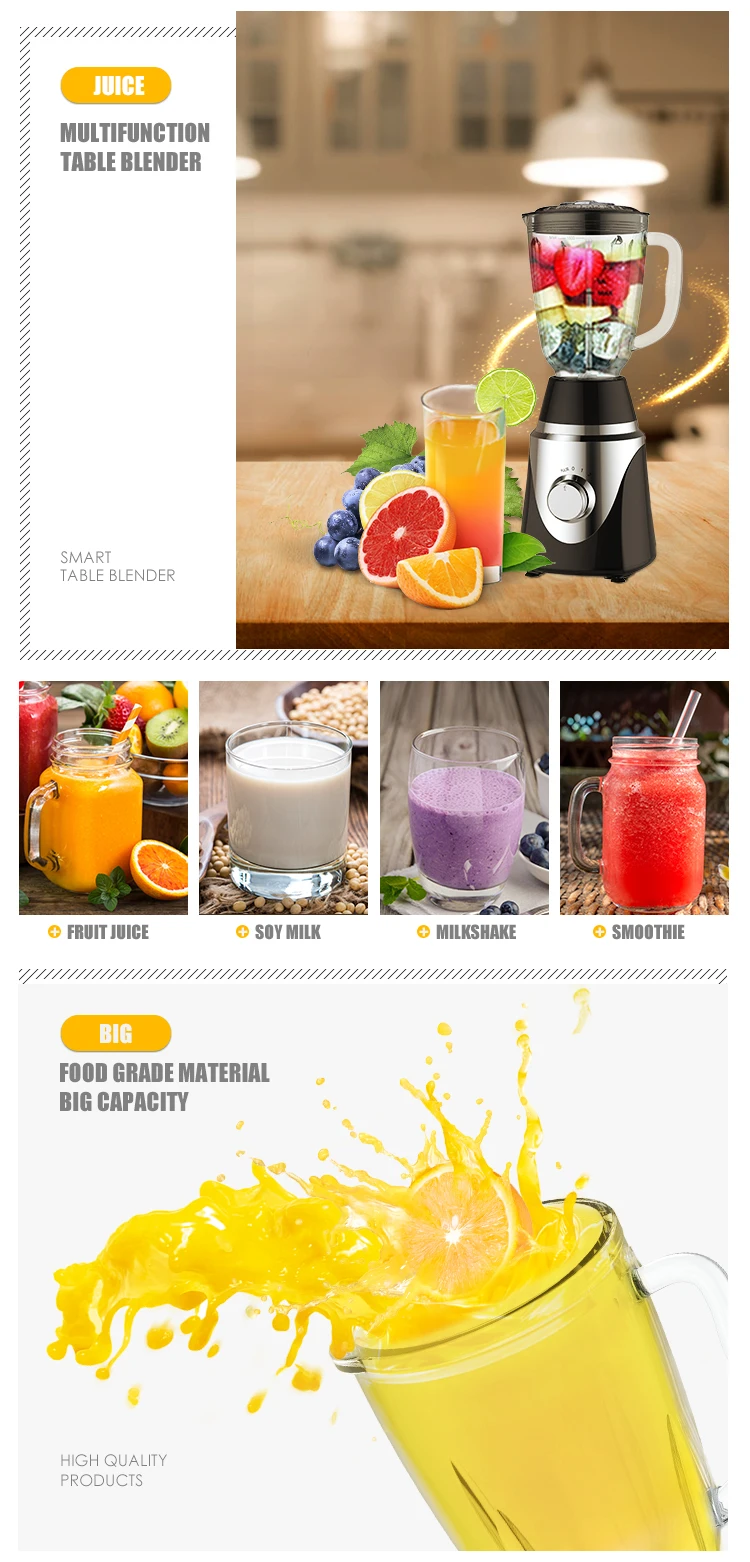 Liquidificador elétrico de frutas / gelo de mesa de alta velocidade com jarra de plástico de 1,5L