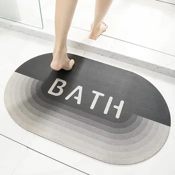Custom Anti Non Slip Fast Absorbent Quick Fast Yiwu Drying Curved Floor Diatomaceous Earth Diatomite Bath Mats Bathroom Mats Set