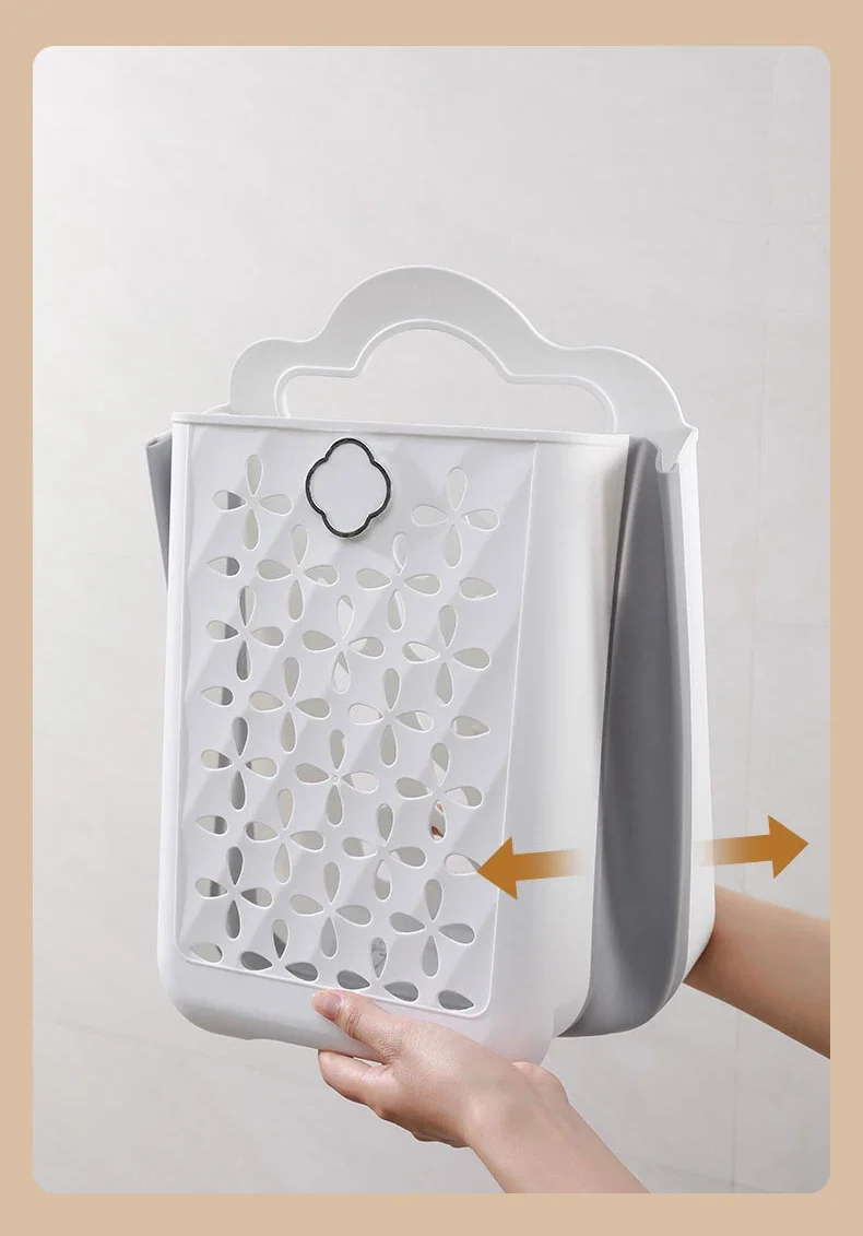 Large Foldable Handheld Dirty Clothes Basket Wall Mounted for Bathroom