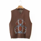 Vest Cheap Promotional Gift Plant Jacquard Loose Sleeveless Vest Knitted V-neck Autumn Winter Sweater