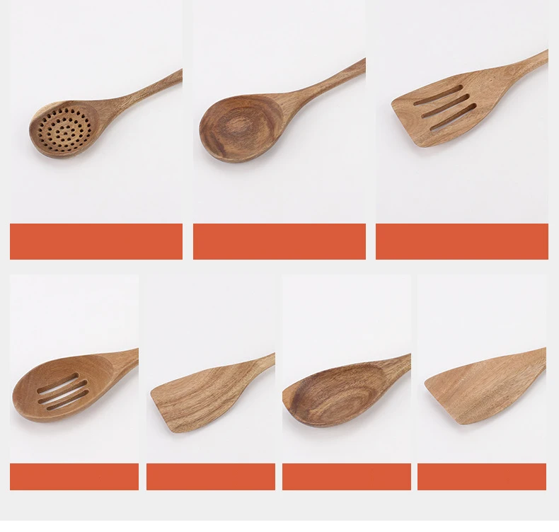 Wooden Spoons for Cooking Nonstick Wood Kitchen Utensil Cooking Spoons Natural Teak Kitchen Utensils Set Of 9 PCS
