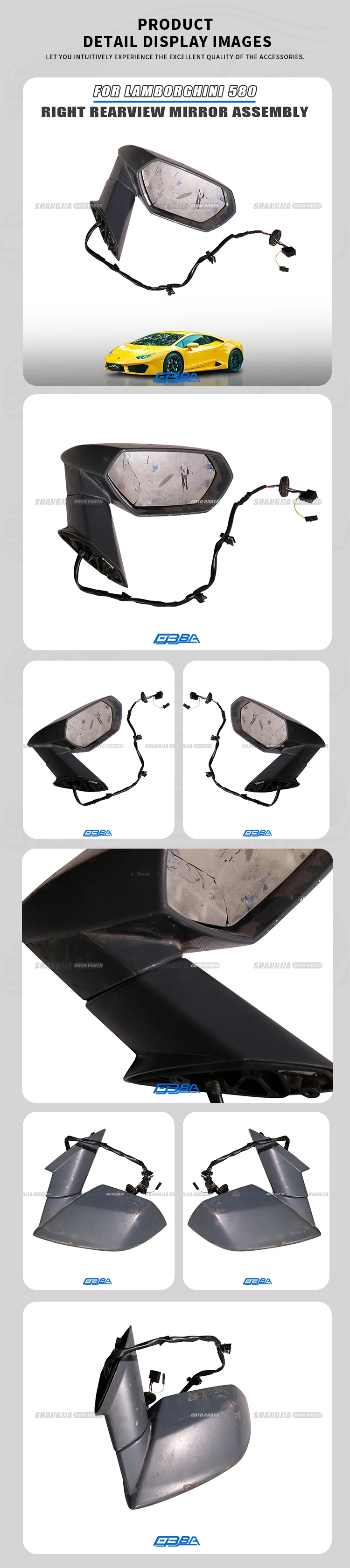 Auto Rearview Mirror Assembly For Lamborghini Huracan LP580 4T0857388 Spyder Original Used Plastic Right Wing Mirror Assembly details